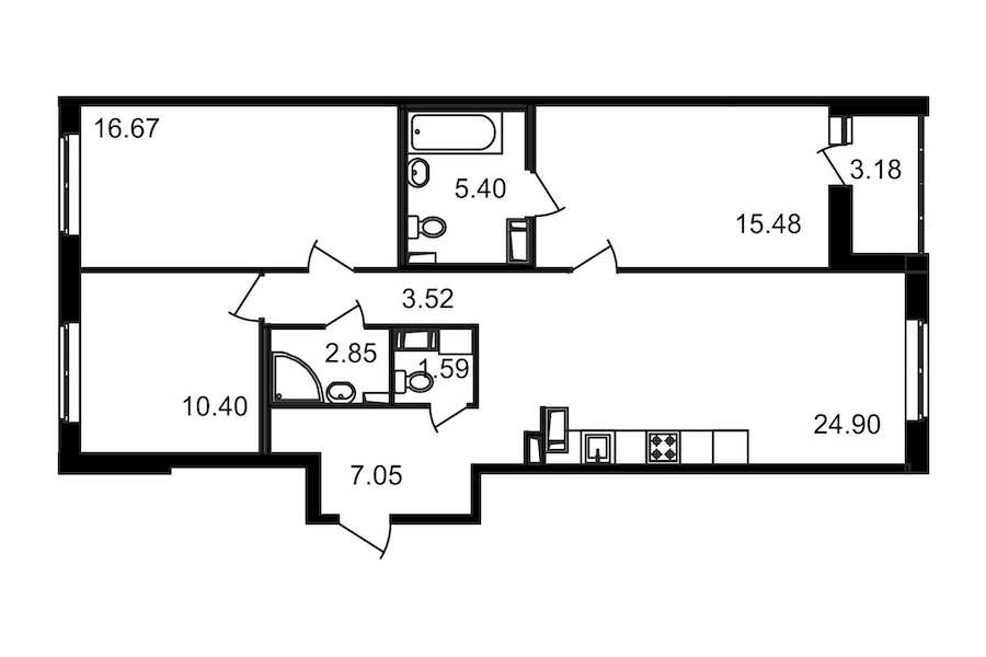 Трехкомнатная квартира в : площадь 91.04 м2 , этаж: 2 – купить в Санкт-Петербурге